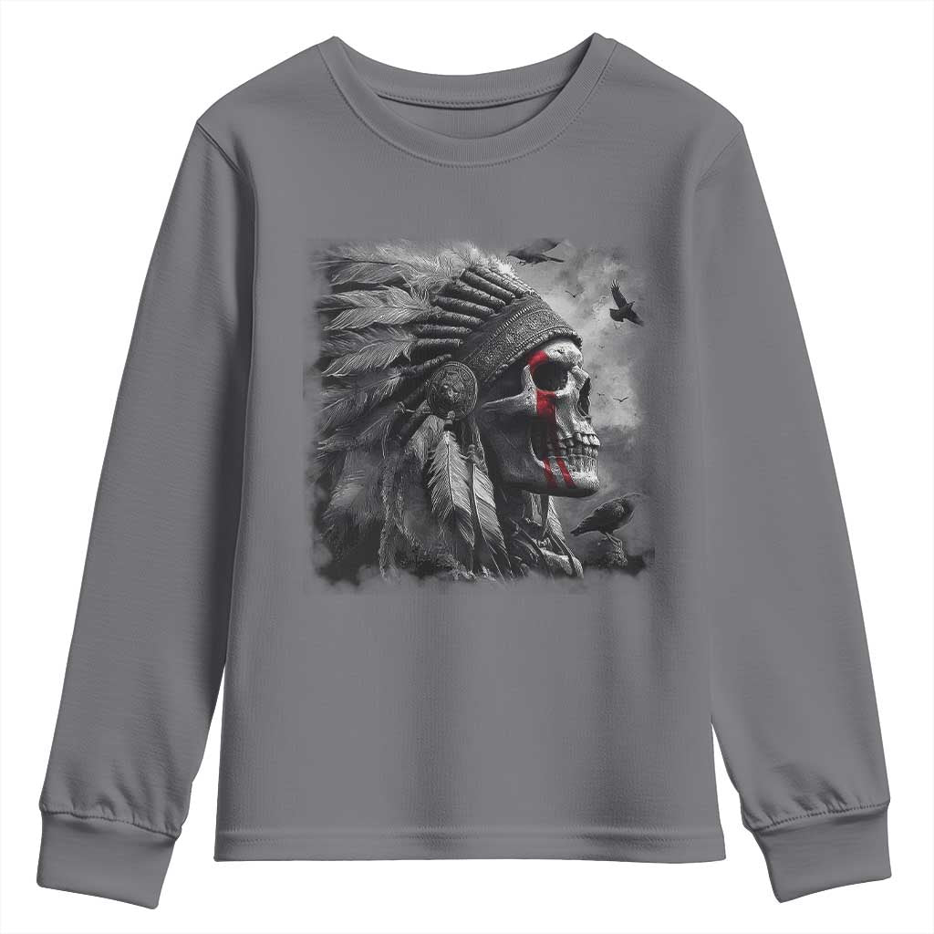 Native American Indian Chief Skull Headdress Crow Youth Sweatshirt TS11 Charcoal Print Your Wear