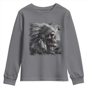 Native American Indian Chief Skull Headdress Crow Youth Sweatshirt TS11 Charcoal Print Your Wear