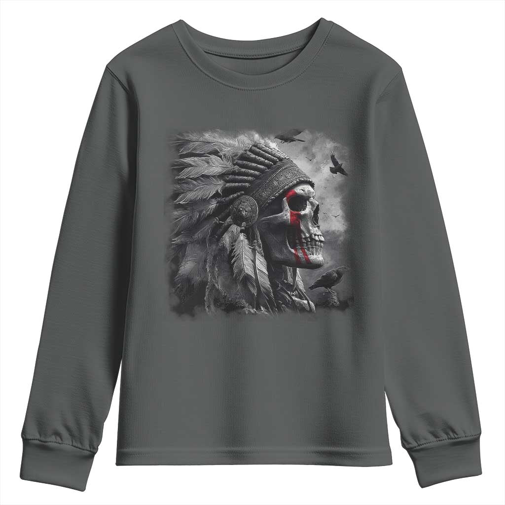Native American Indian Chief Skull Headdress Crow Youth Sweatshirt TS11 Dark Heather Print Your Wear