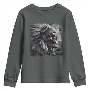 Native American Indian Chief Skull Headdress Crow Youth Sweatshirt TS11 Dark Heather Print Your Wear