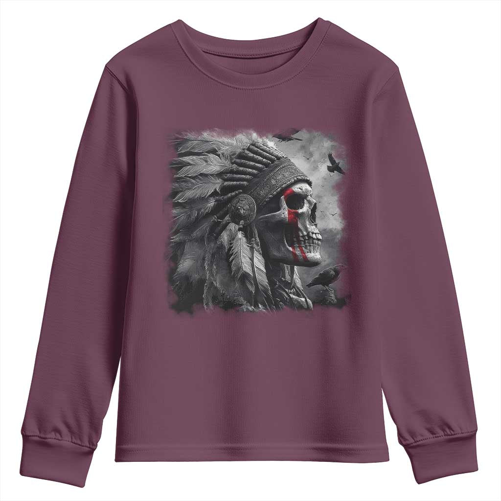Native American Indian Chief Skull Headdress Crow Youth Sweatshirt TS11 Maroon Print Your Wear
