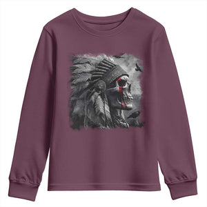 Native American Indian Chief Skull Headdress Crow Youth Sweatshirt TS11 Maroon Print Your Wear