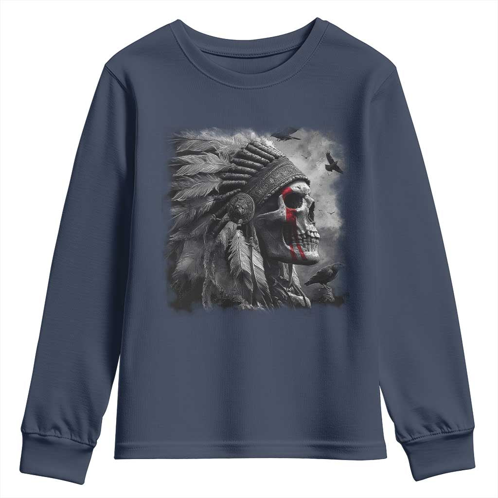 Native American Indian Chief Skull Headdress Crow Youth Sweatshirt TS11 Navy Print Your Wear