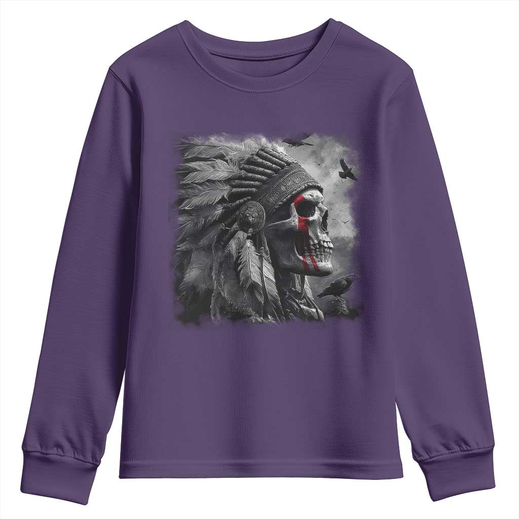 Native American Indian Chief Skull Headdress Crow Youth Sweatshirt TS11 Purple Print Your Wear