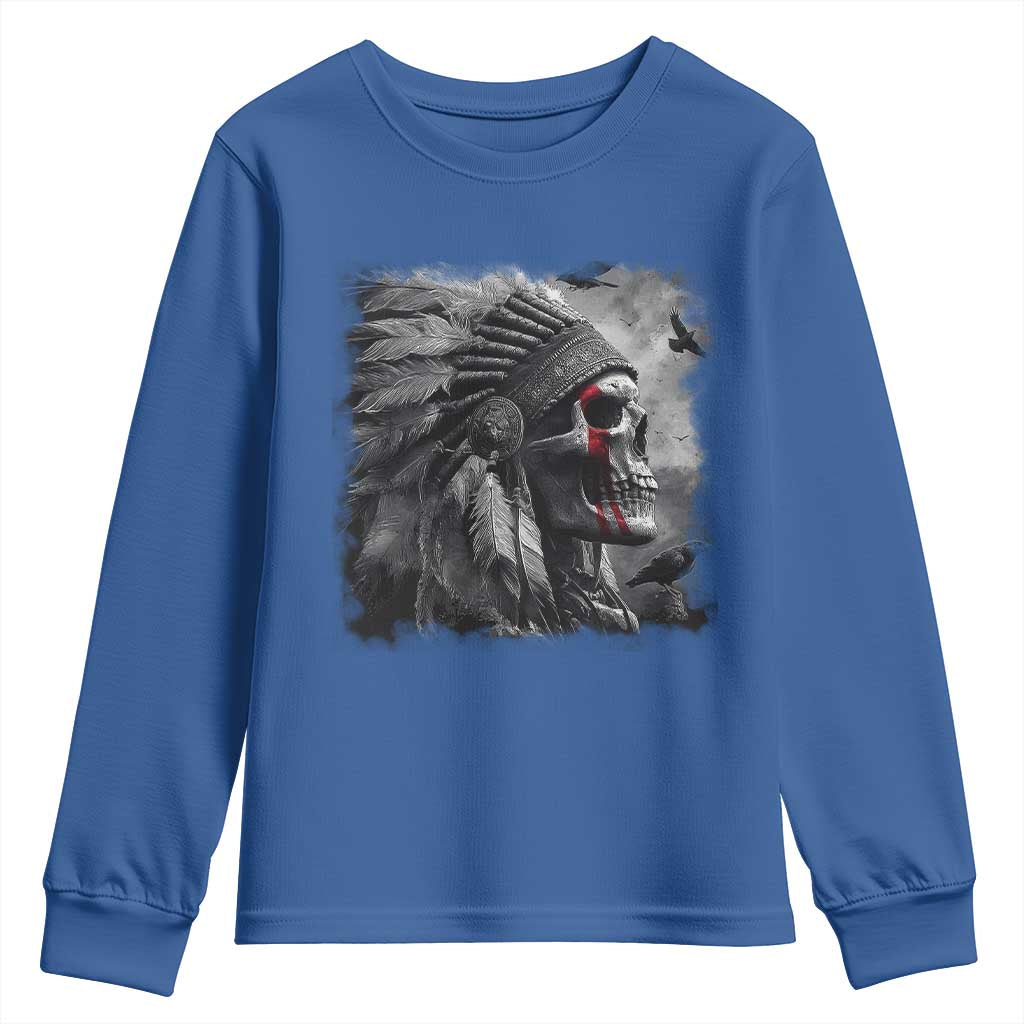 Native American Indian Chief Skull Headdress Crow Youth Sweatshirt TS11 Royal Blue Print Your Wear