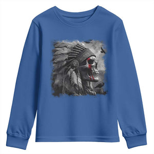 Native American Indian Chief Skull Headdress Crow Youth Sweatshirt TS11 Royal Blue Print Your Wear