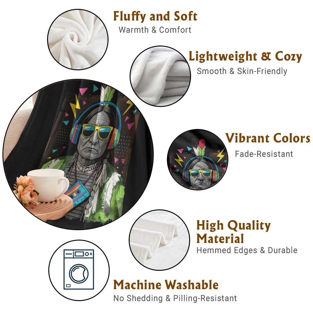 Funny Sitting Bull 90s Nostalgia Pop Art Throw Blanket Retro Native American Chief TS11 Print Your Wear