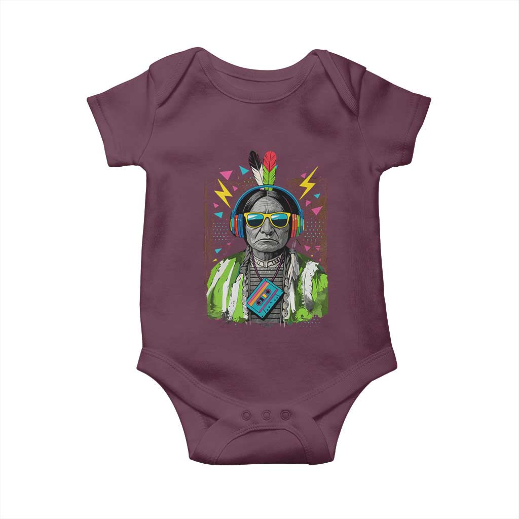 Funny Sitting Bull 90s Nostalgia Pop Art Baby Onesie Retro Native American Chief TS11 Maroon Print Your Wear