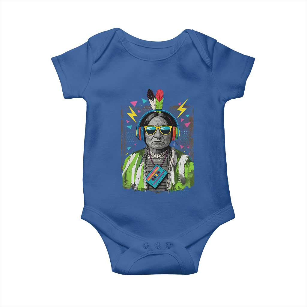 Funny Sitting Bull 90s Nostalgia Pop Art Baby Onesie Retro Native American Chief TS11 Royal Blue Print Your Wear