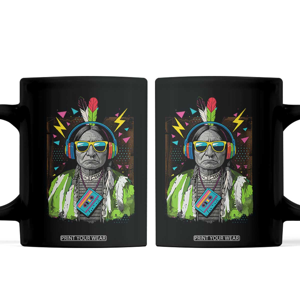 Funny Sitting Bull 90s Nostalgia Pop Art Coffee Mug Retro Native American Chief TS11 Black Print Your Wear