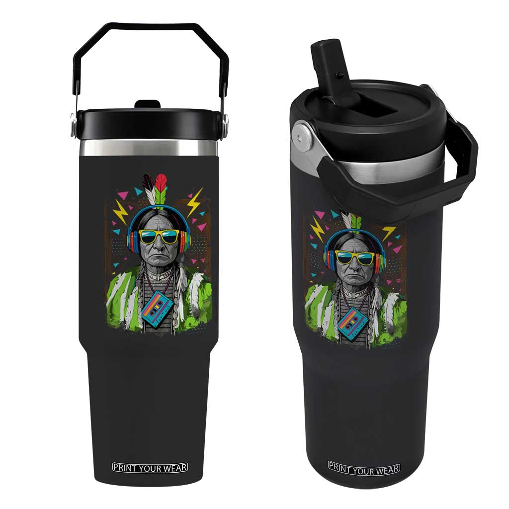 Funny Sitting Bull 90s Nostalgia Pop Art Flip Straw Tumbler Retro Native American Chief TS11 One Size: 30 oz Black Print Your Wear