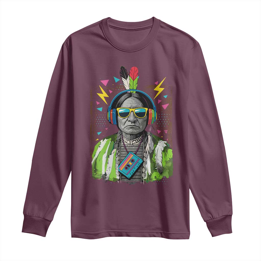 Funny Sitting Bull 90s Nostalgia Pop Art Long Sleeve Shirt Retro Native American Chief TS11 Maroon Print Your Wear