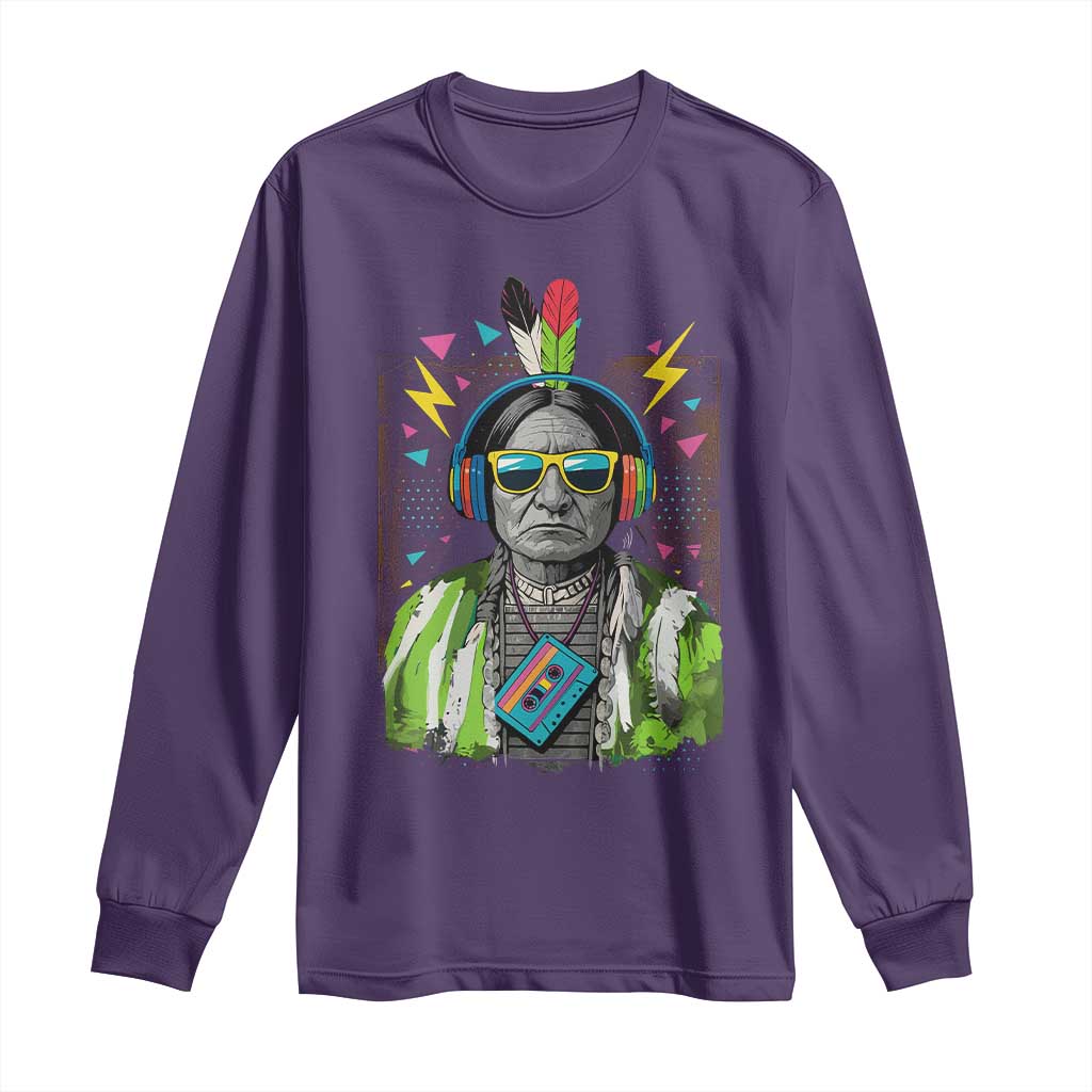 Funny Sitting Bull 90s Nostalgia Pop Art Long Sleeve Shirt Retro Native American Chief TS11 Purple Print Your Wear