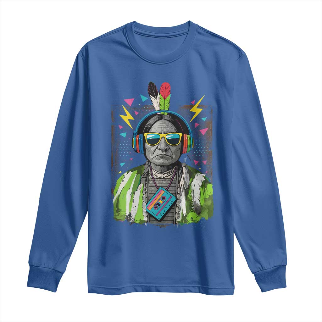 Funny Sitting Bull 90s Nostalgia Pop Art Long Sleeve Shirt Retro Native American Chief TS11 Royal Blue Print Your Wear