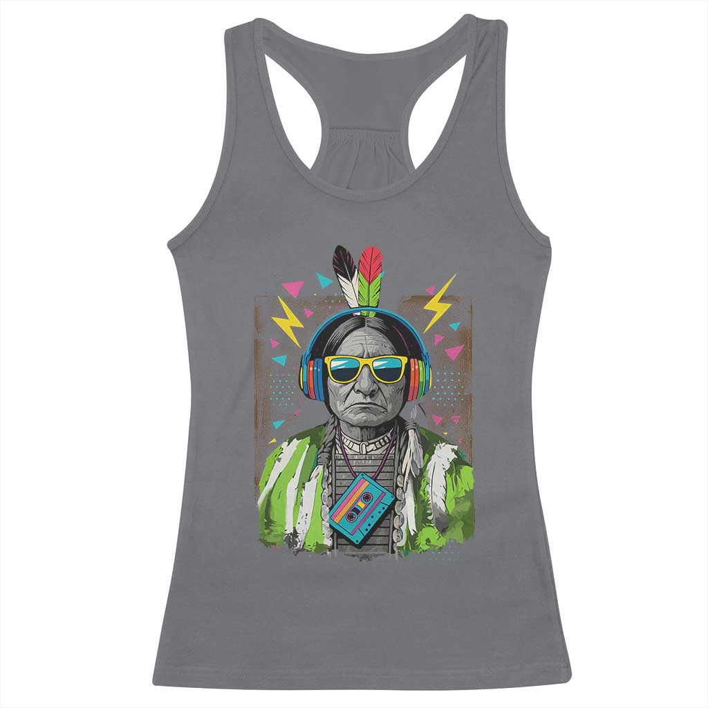 Funny Sitting Bull 90s Nostalgia Pop Art Racerback Tank Top Retro Native American Chief TS11 Charcoal Print Your Wear