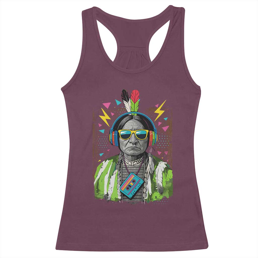 Funny Sitting Bull 90s Nostalgia Pop Art Racerback Tank Top Retro Native American Chief TS11 Maroon Print Your Wear