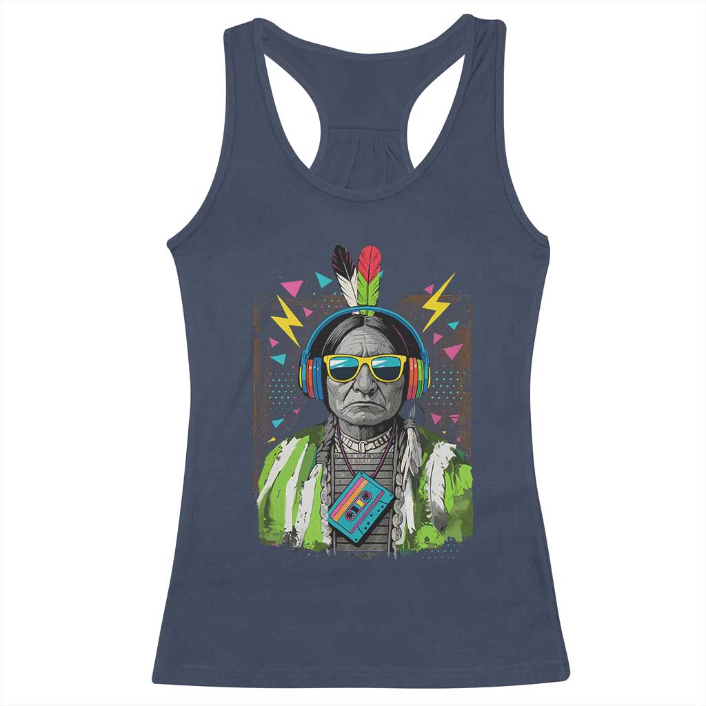 Funny Sitting Bull 90s Nostalgia Pop Art Racerback Tank Top Retro Native American Chief TS11 Navy Print Your Wear