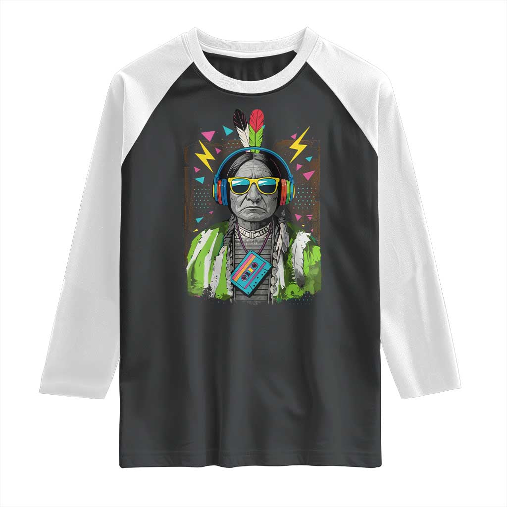 Funny Sitting Bull 90s Nostalgia Pop Art Raglan Shirt Retro Native American Chief TS11 Black White Print Your Wear