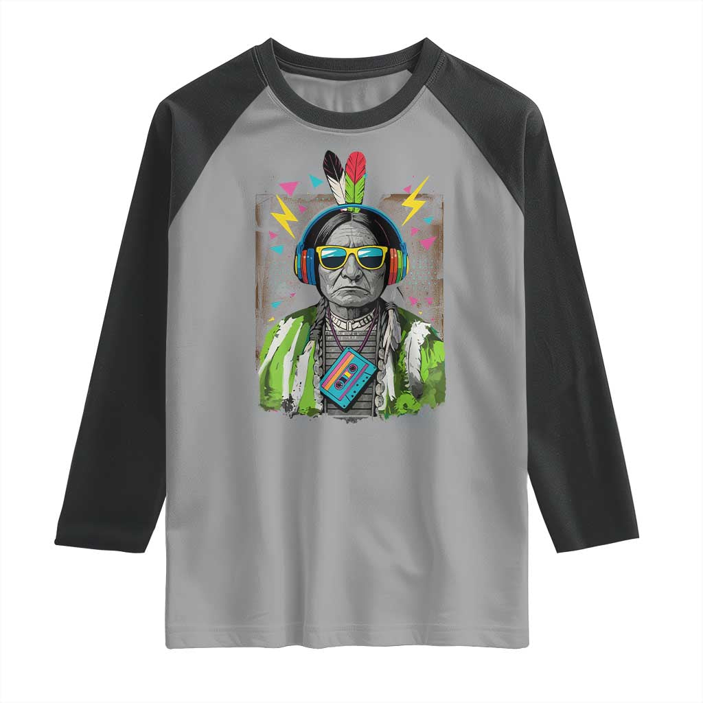 Funny Sitting Bull 90s Nostalgia Pop Art Raglan Shirt Retro Native American Chief TS11 Sport Gray Black Print Your Wear