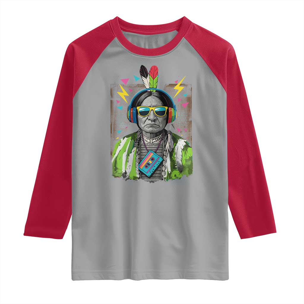 Funny Sitting Bull 90s Nostalgia Pop Art Raglan Shirt Retro Native American Chief TS11 Sport Gray Red Print Your Wear