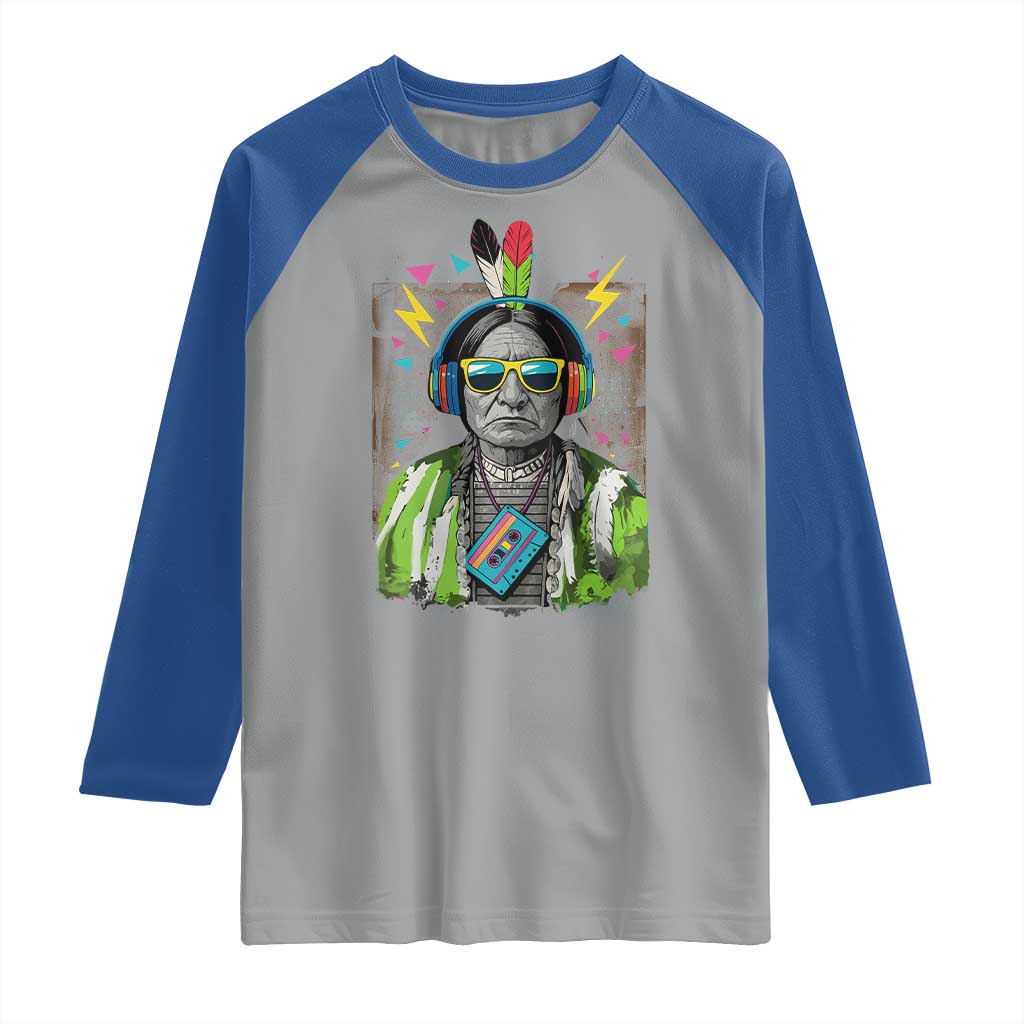 Funny Sitting Bull 90s Nostalgia Pop Art Raglan Shirt Retro Native American Chief TS11 Sport Gray Royal Print Your Wear