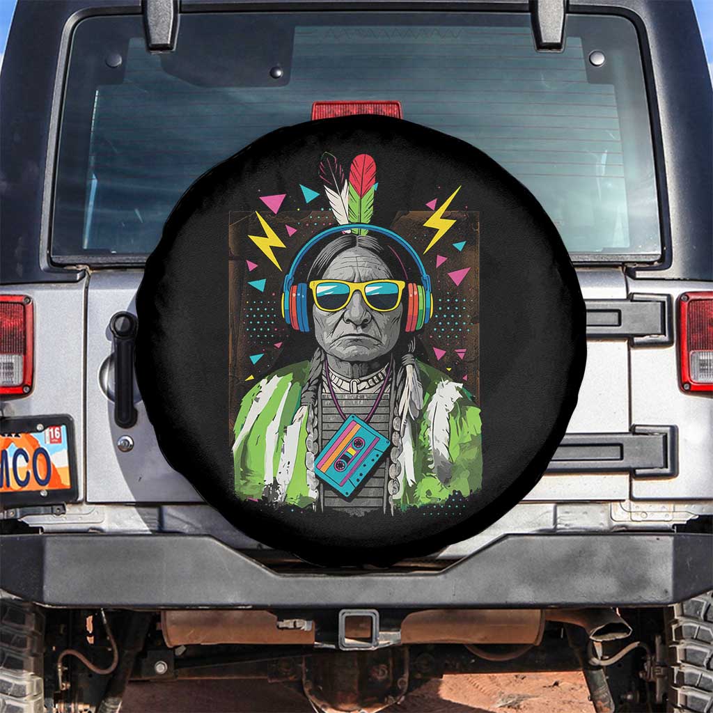 Funny Sitting Bull 90s Nostalgia Pop Art Spare Tire Cover Retro Native American Chief TS11 No hole Black Print Your Wear