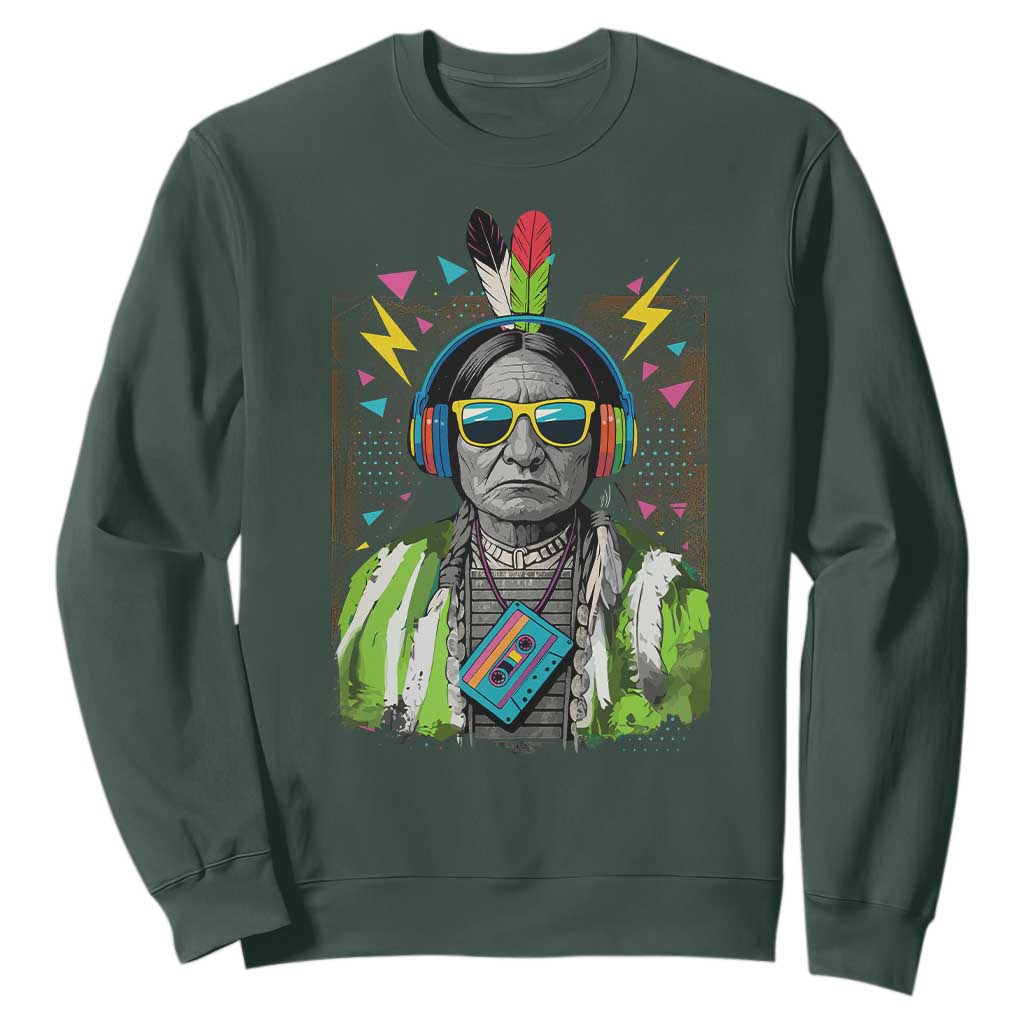 Funny Sitting Bull 90s Nostalgia Pop Art Sweatshirt Retro Native American Chief TS11 Dark Forest Green Print Your Wear