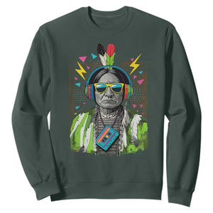 Funny Sitting Bull 90s Nostalgia Pop Art Sweatshirt Retro Native American Chief TS11 Dark Forest Green Print Your Wear