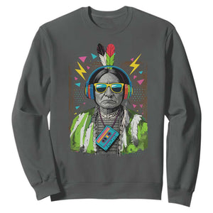 Funny Sitting Bull 90s Nostalgia Pop Art Sweatshirt Retro Native American Chief TS11 Dark Heather Print Your Wear