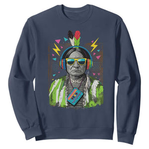 Funny Sitting Bull 90s Nostalgia Pop Art Sweatshirt Retro Native American Chief TS11 Navy Print Your Wear