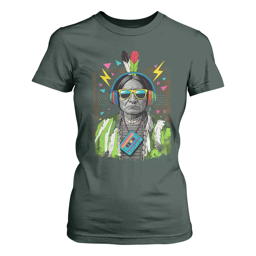 Funny Sitting Bull 90s Nostalgia Pop Art T Shirt For Women Retro Native American Chief TS11 Dark Forest Green Print Your Wear