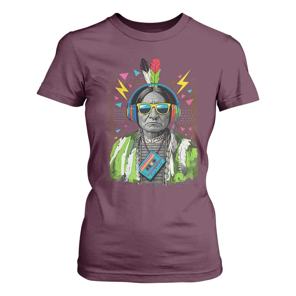 Funny Sitting Bull 90s Nostalgia Pop Art T Shirt For Women Retro Native American Chief TS11 Maroon Print Your Wear