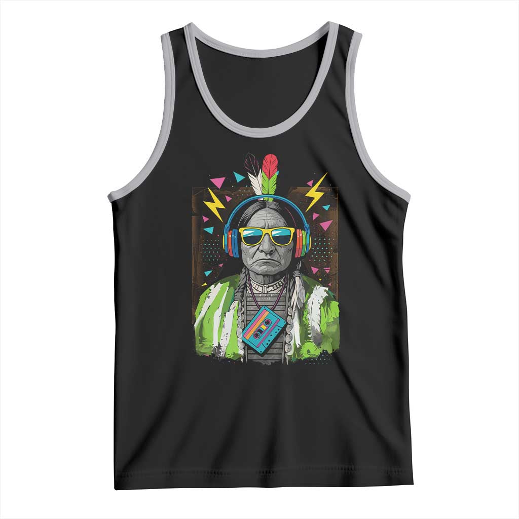 Funny Sitting Bull 90s Nostalgia Pop Art Tank Top Retro Native American Chief TS11 Black Athletic Heather Print Your Wear