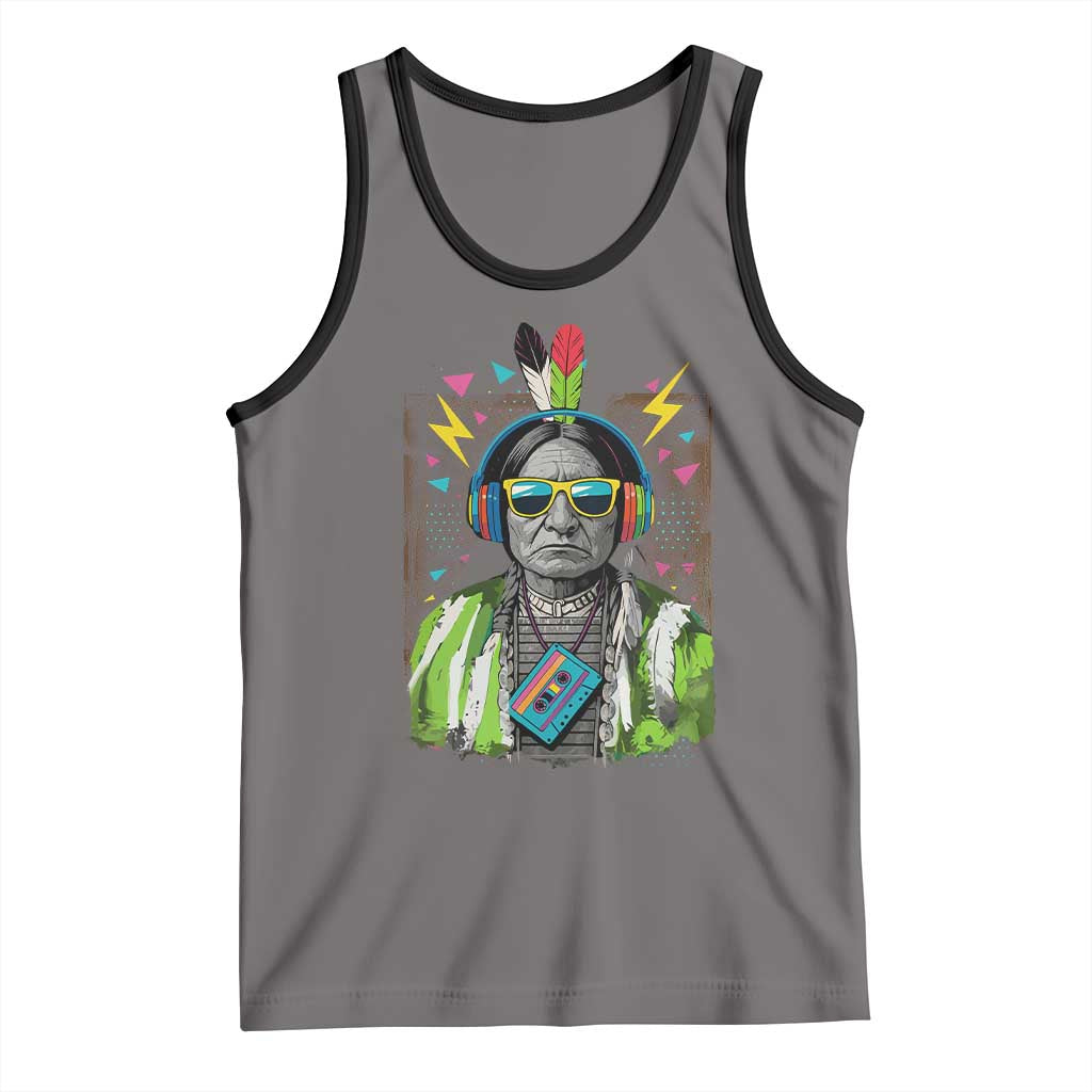 Funny Sitting Bull 90s Nostalgia Pop Art Tank Top Retro Native American Chief TS11 Deep Heather Black Print Your Wear