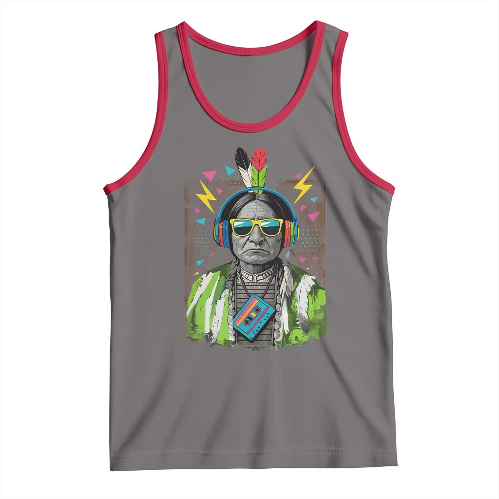 Funny Sitting Bull 90s Nostalgia Pop Art Tank Top Retro Native American Chief TS11 Deep Heather Red Print Your Wear