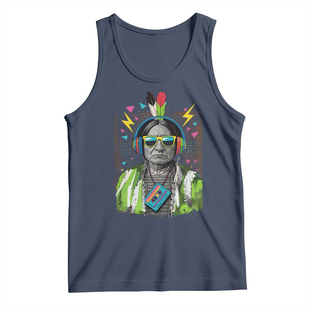 Funny Sitting Bull 90s Nostalgia Pop Art Tank Top Retro Native American Chief TS11 Navy Print Your Wear