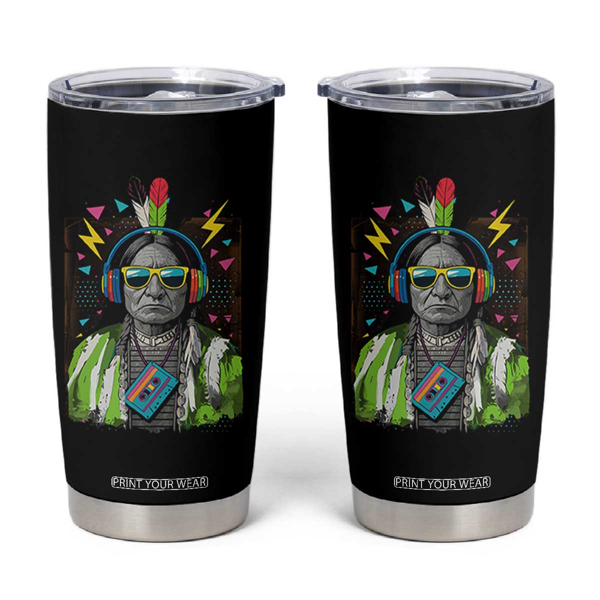 Funny Sitting Bull 90s Nostalgia Pop Art Tumbler Cup Retro Native American Chief TS11 Black Print Your Wear