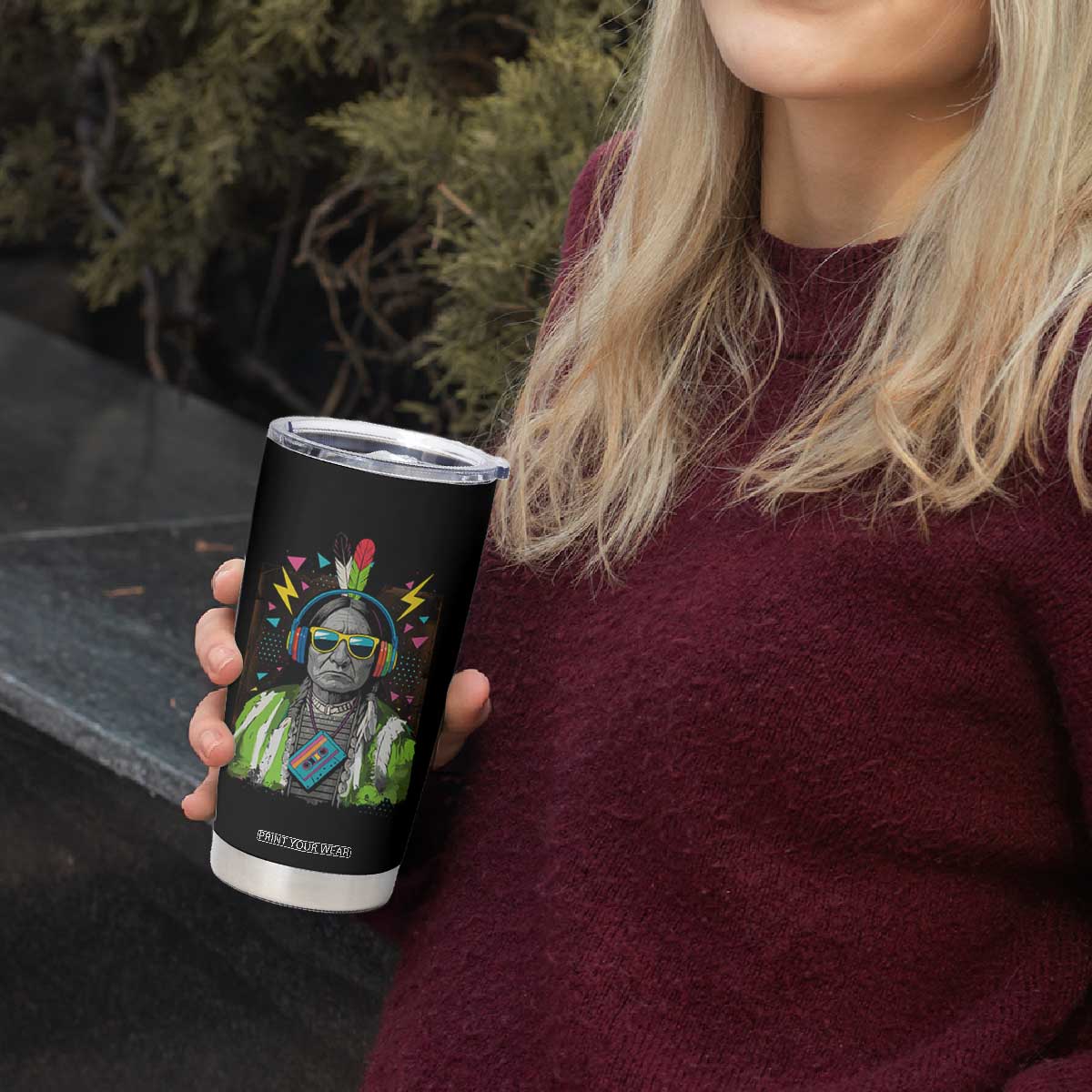 Funny Sitting Bull 90s Nostalgia Pop Art Tumbler Cup Retro Native American Chief TS11 Print Your Wear