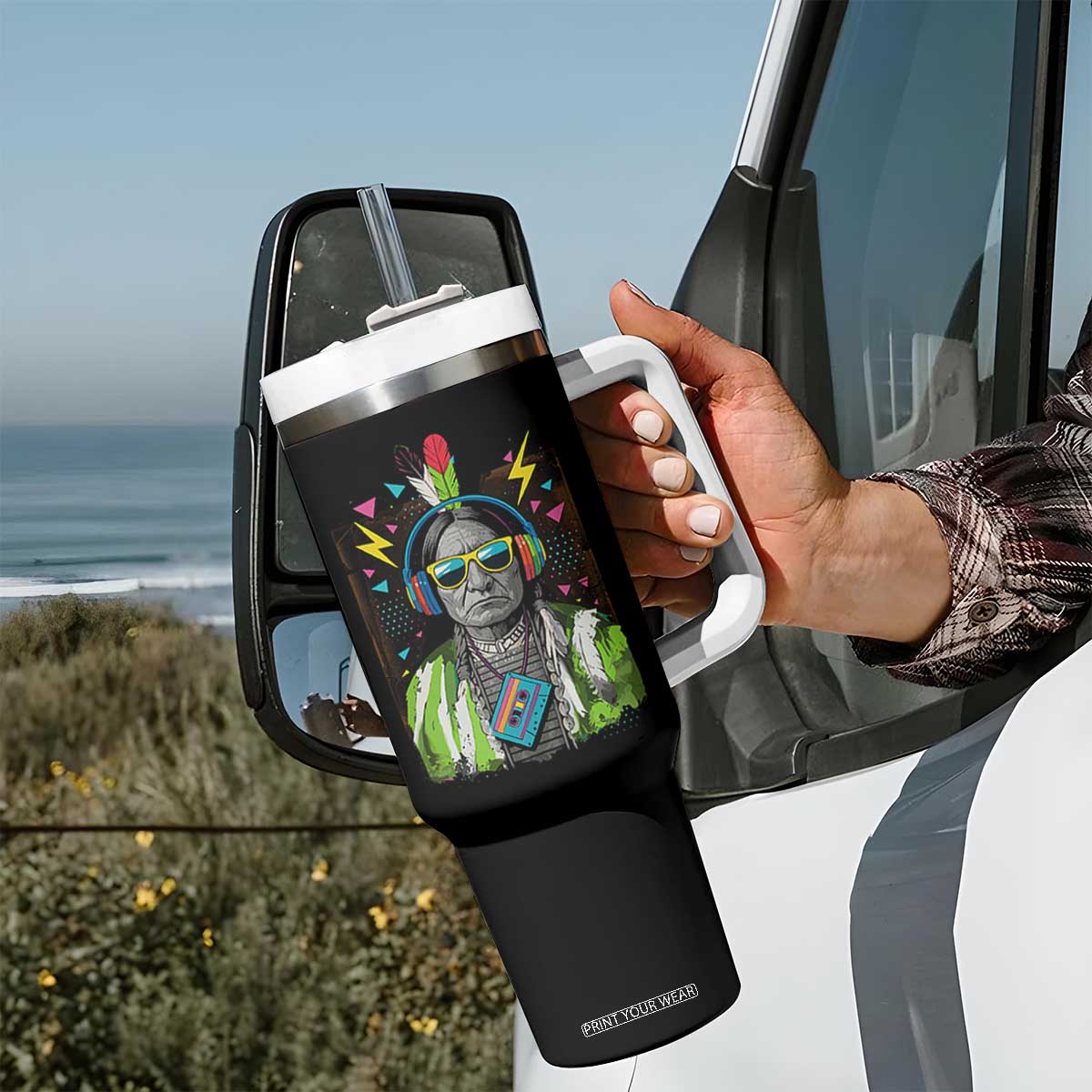 Funny Sitting Bull 90s Nostalgia Pop Art Tumbler With Handle Retro Native American Chief TS11 Print Your Wear