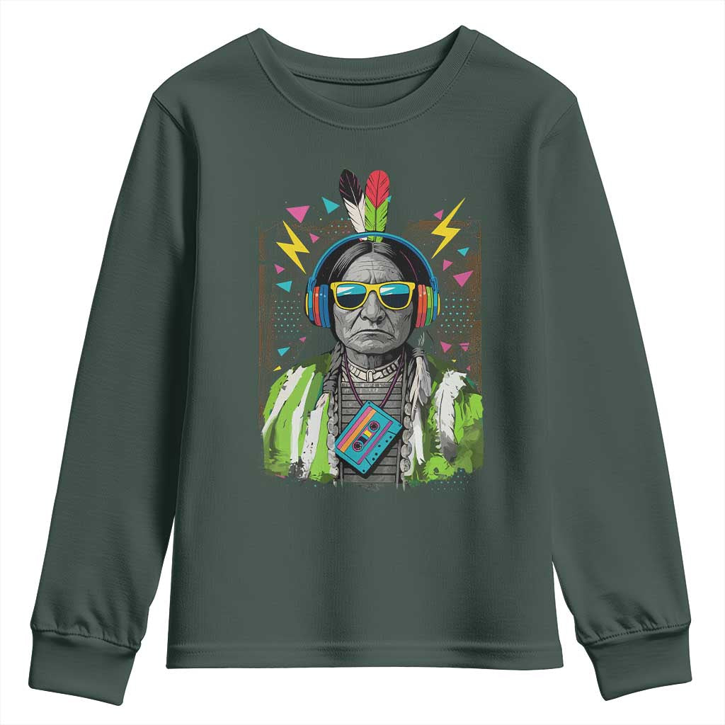 Funny Sitting Bull 90s Nostalgia Pop Art Youth Sweatshirt Retro Native American Chief TS11 Dark Forest Green Print Your Wear