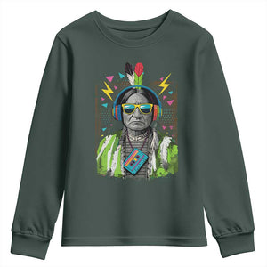 Funny Sitting Bull 90s Nostalgia Pop Art Youth Sweatshirt Retro Native American Chief TS11 Dark Forest Green Print Your Wear