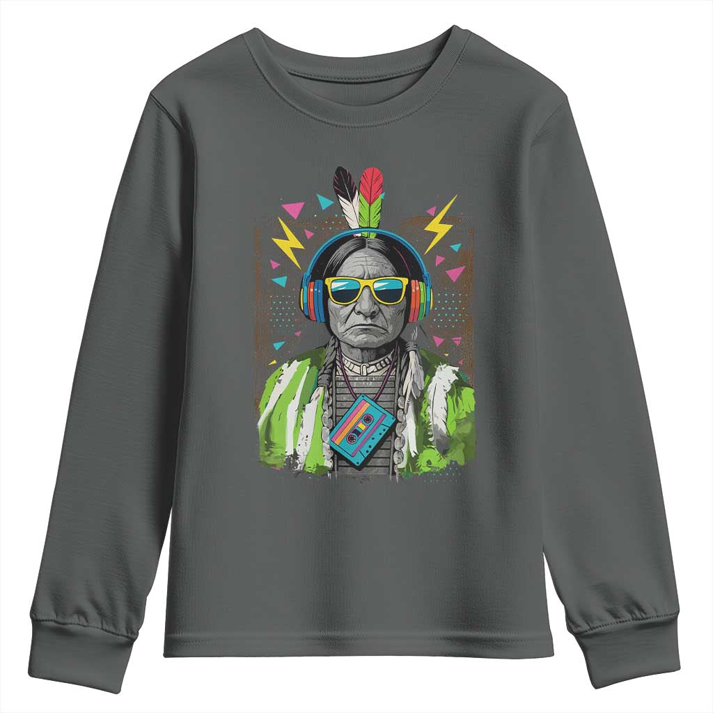 Funny Sitting Bull 90s Nostalgia Pop Art Youth Sweatshirt Retro Native American Chief TS11 Dark Heather Print Your Wear