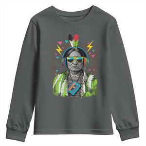 Funny Sitting Bull 90s Nostalgia Pop Art Youth Sweatshirt Retro Native American Chief TS11 Dark Heather Print Your Wear