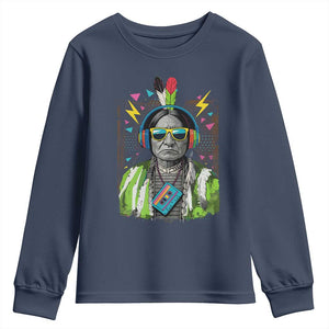 Funny Sitting Bull 90s Nostalgia Pop Art Youth Sweatshirt Retro Native American Chief TS11 Navy Print Your Wear