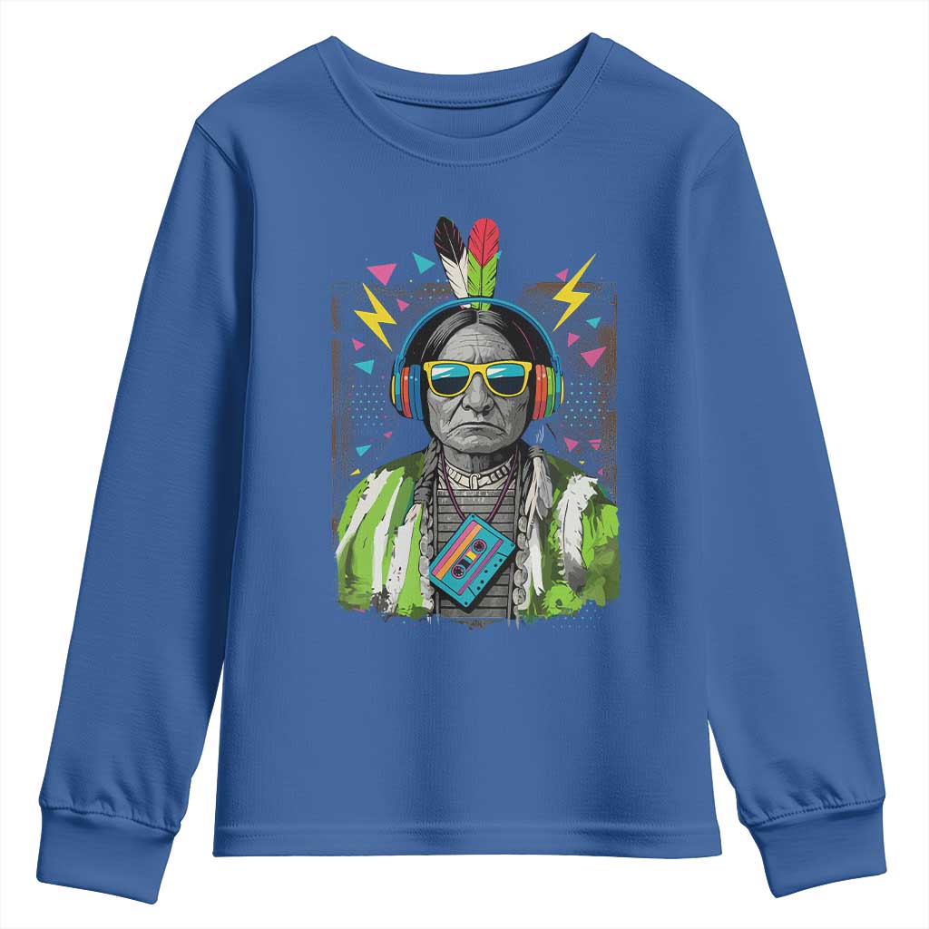 Funny Sitting Bull 90s Nostalgia Pop Art Youth Sweatshirt Retro Native American Chief TS11 Royal Blue Print Your Wear