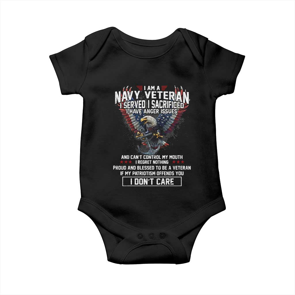 I Am Navy Veteran Baby Onesie I Served I Sacrificed I have Anger Issues Bald Eagle USA Flag TS11 Black Print Your Wear