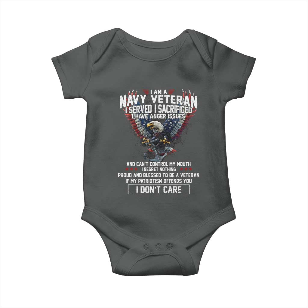 I Am Navy Veteran Baby Onesie I Served I Sacrificed I have Anger Issues Bald Eagle USA Flag TS11 Dark Heather Print Your Wear