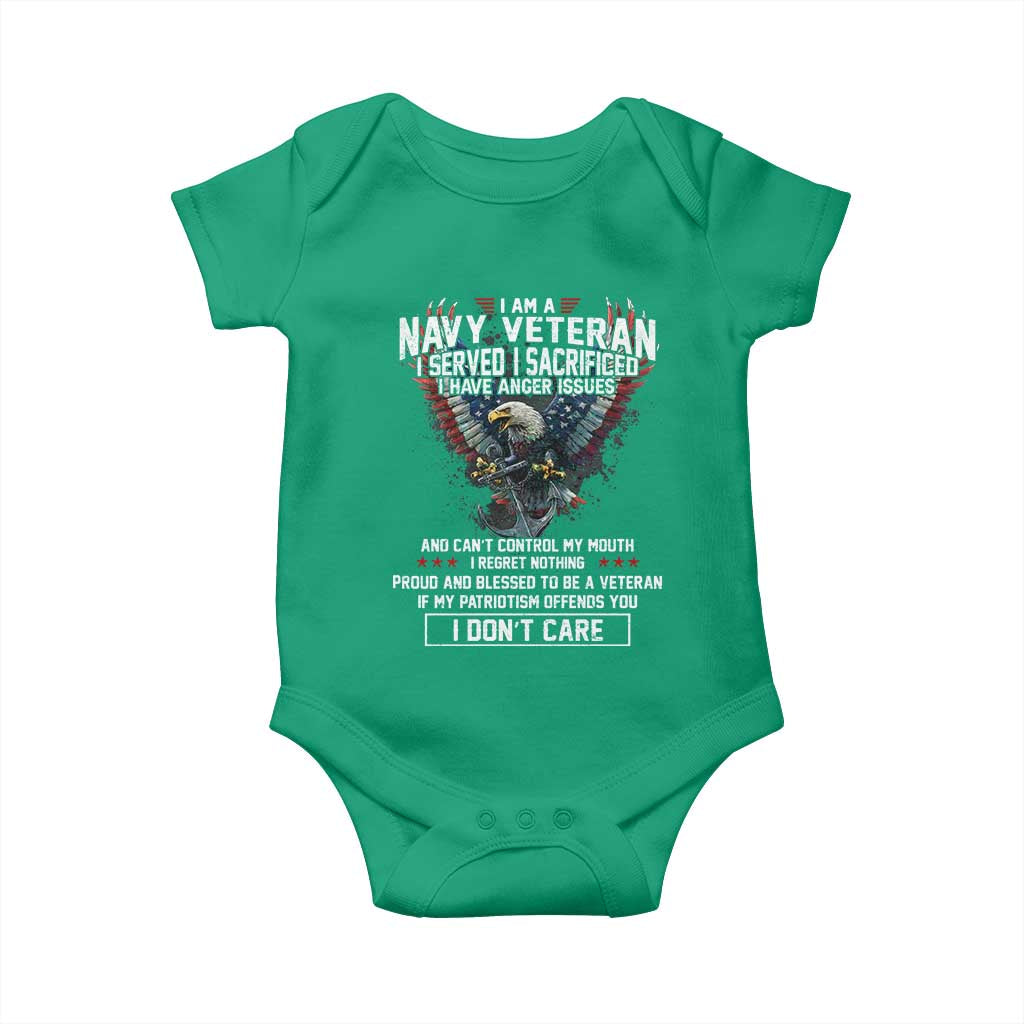 I Am Navy Veteran Baby Onesie I Served I Sacrificed I have Anger Issues Bald Eagle USA Flag TS11 Irish Green Print Your Wear