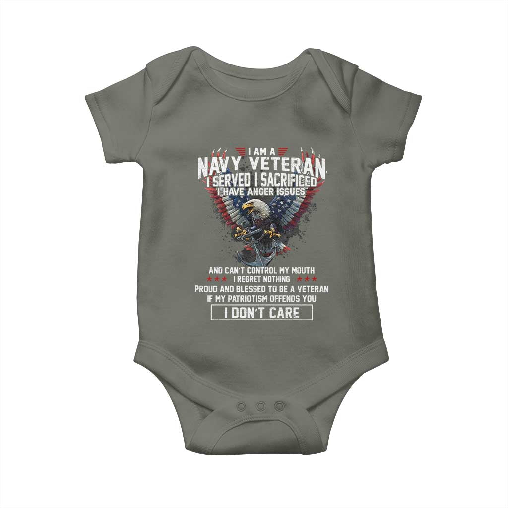 I Am Navy Veteran Baby Onesie I Served I Sacrificed I have Anger Issues Bald Eagle USA Flag TS11 Military Green Print Your Wear