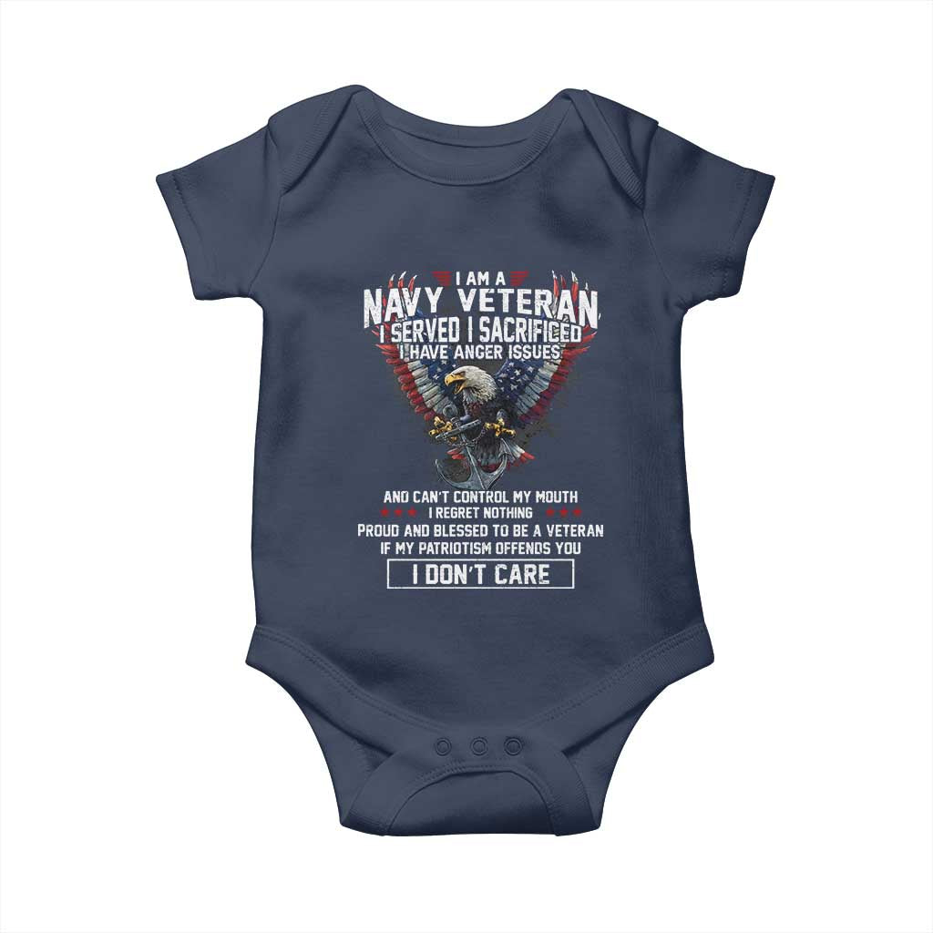 I Am Navy Veteran Baby Onesie I Served I Sacrificed I have Anger Issues Bald Eagle USA Flag TS11 Navy Print Your Wear